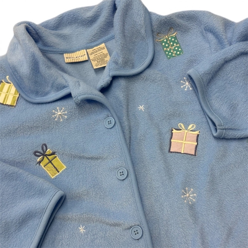 White Stag Plus‎ Size 18W 20W Blue Fleece Snowflake Print Button Front
